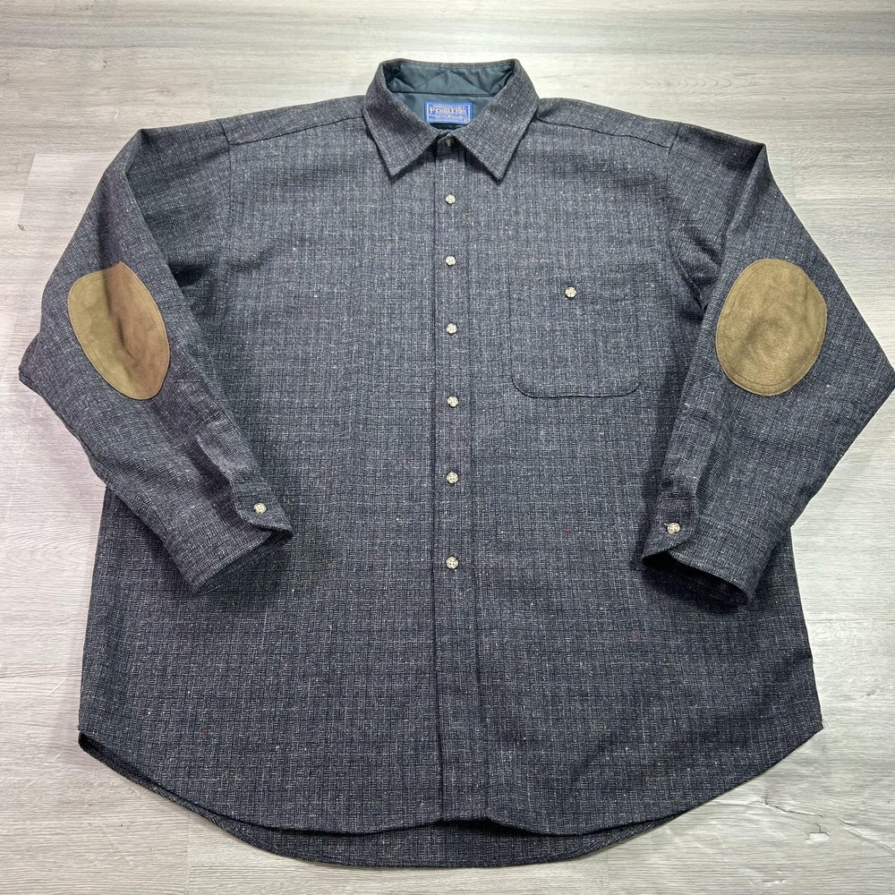 VINTAGE Pendleton Shirt Mens XL Herringbone Wool Lined Elbow Patch Button Up